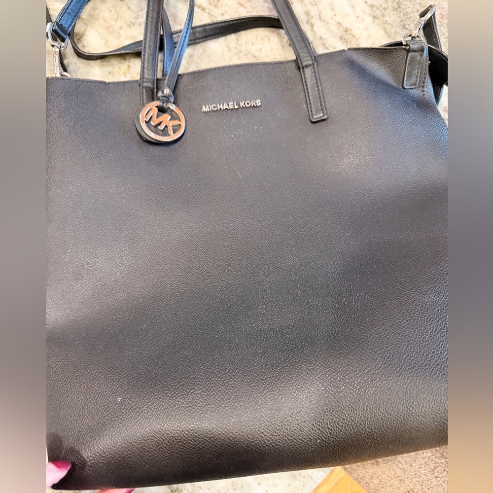 Michael Kors Black Pebbled Leather Tote with MK Charm